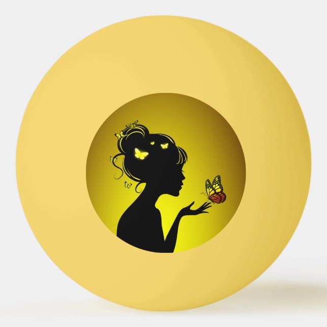 Pelota De Ping Pong Balle De Ping Pong La femme papillons jaunes (Anverso)