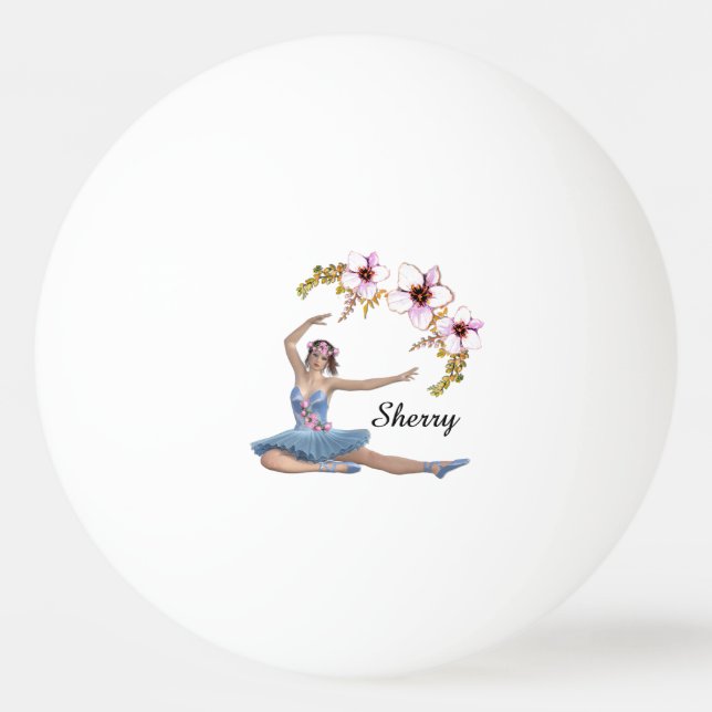 Pelota De Ping Pong Ballerina con flores azules rosas personales (Anverso)