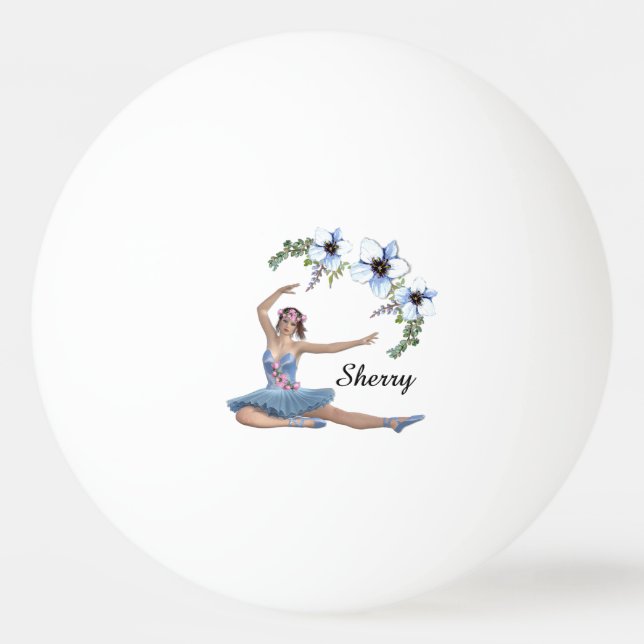 Pelota De Ping Pong Ballerina con nombre personal azul (Anverso)