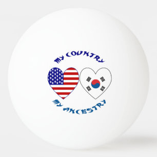 Pelota De Ping Pong Bandera del corazón de Corea del Sur EE. UU. Patri