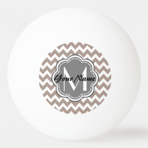 Pelota De Ping Pong Beige Chevron, monograma gris, nombre personalizad