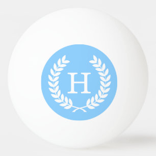 Pelota De Ping Pong Blue Wheat Laurel Wreath Monograma inicial