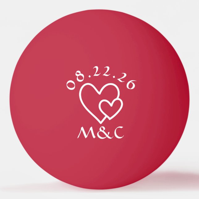 Pelota De Ping Pong Boda de monograma rojo (Anverso)