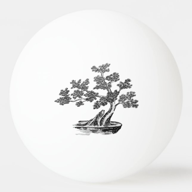 Pelota De Ping Pong Bonsai - Estilo chino - blanco y negro (Anverso)