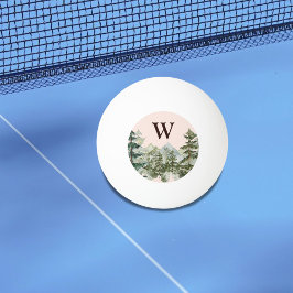 Pelota De Ping Pong Bosque de Pino Aquarela Monograma & Montaña Rústic