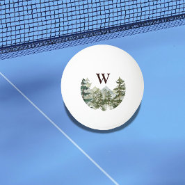 Pelota De Ping Pong Bosque de Pino de Acuarela Monograma & Montaña Rús