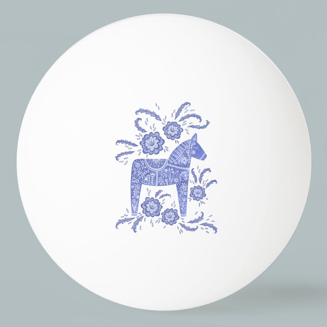 Pelota De Ping Pong Caballo Dala Sueco Muy Peri Arte Folclórico Azul (Swedish Dala Horse folk art blue and white ping pong ball)