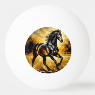 Pelota De Ping Pong Caballo Negro Corriendo a Través del Agua en Puest