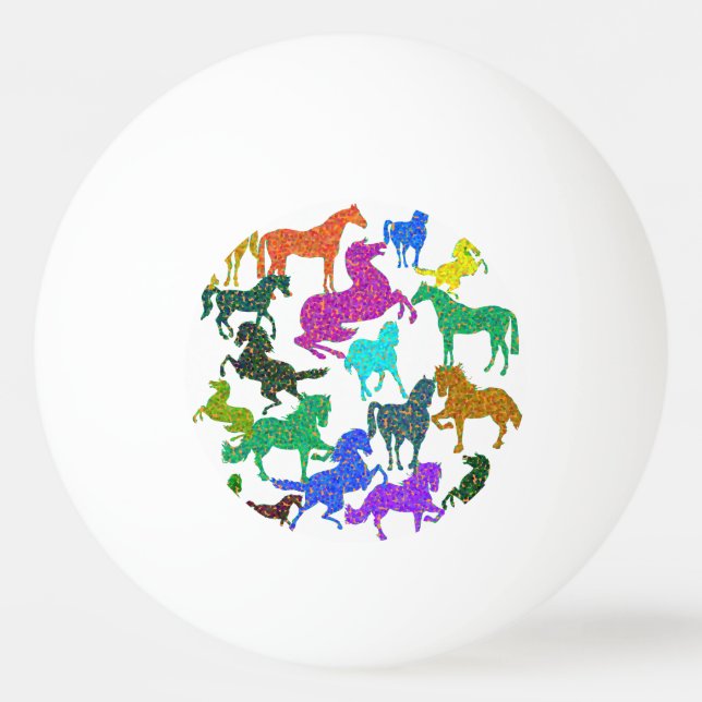 Pelota De Ping Pong Caballos arco iris - "¡Tonto por caballos!" (Anverso)