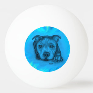 Pelota De Ping Pong Cachorro Staffy Azul