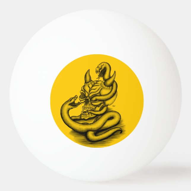 Pelota De Ping Pong Calavera - Cabeza malvada con serpiente (Anverso)