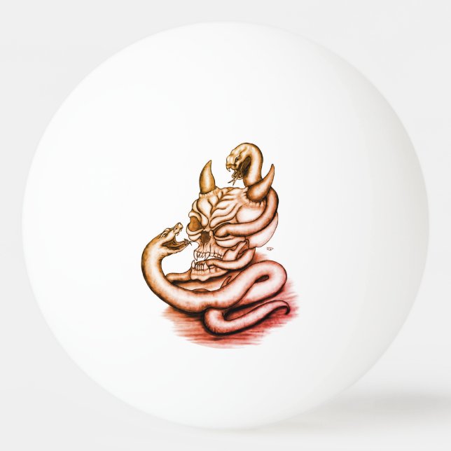 Pelota De Ping Pong Calavera - Cabeza malvada con serpiente (Reverso)