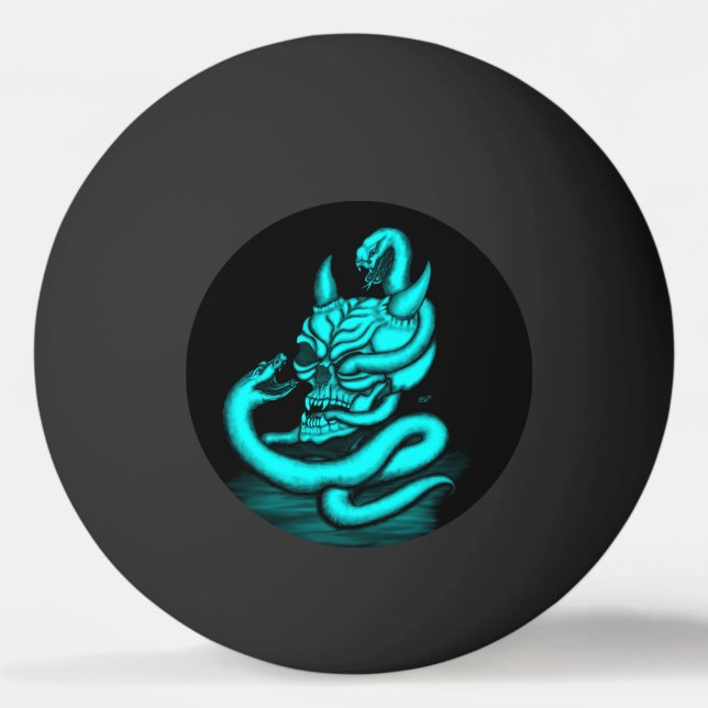 Pelota De Ping Pong Calavera - Cabeza malvada con serpiente (Reverso)