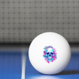 Pelota De Ping Pong Calavera floral al estilo Vaporwave