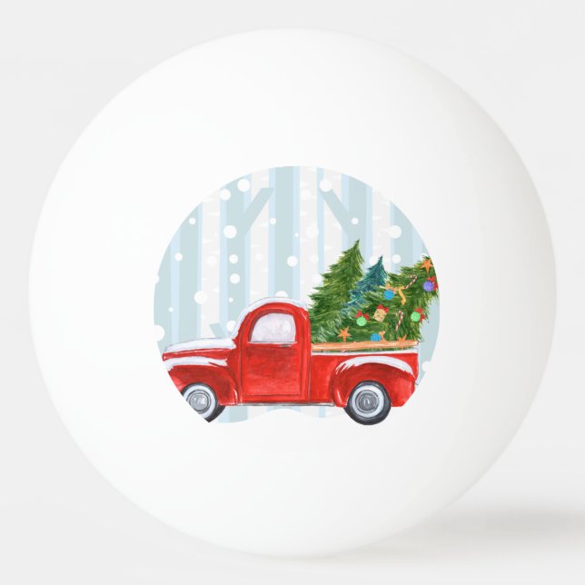 Pelota De Ping Pong Camioneta pickup roja del navidad en un camino (Anverso)