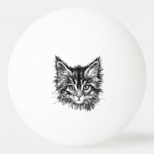 Pelota De Ping Pong Cara de gatito negro y blanco