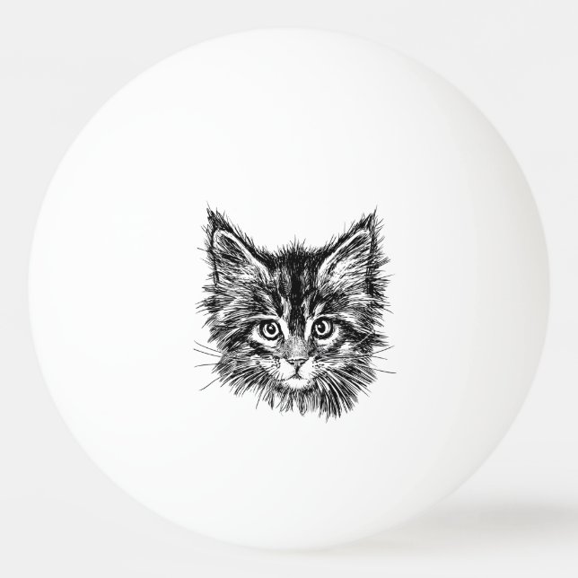 Pelota De Ping Pong Cara de gatito negro y blanco (Anverso)