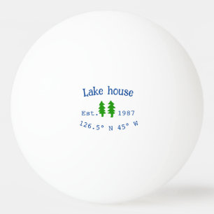 Pelota De Ping Pong Casa del lago. Fecha año personalizado coordenadas