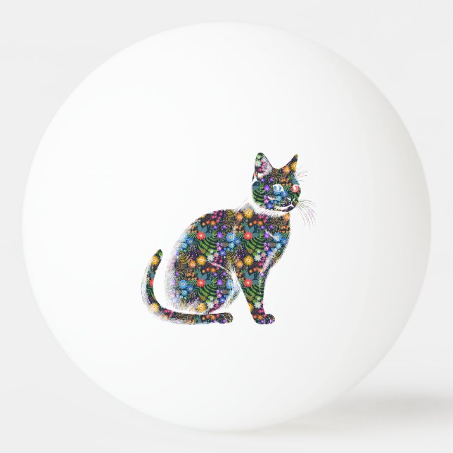 Pelota De Ping Pong Cat and Flowers (Anverso)