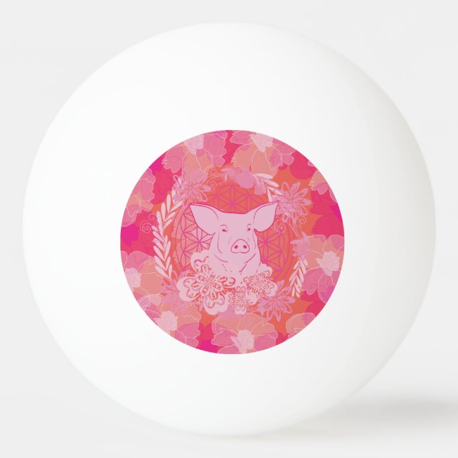 Pelota De Ping Pong cerdo, flor de vida, azul, mandala, zen, chakra, p (Anverso)