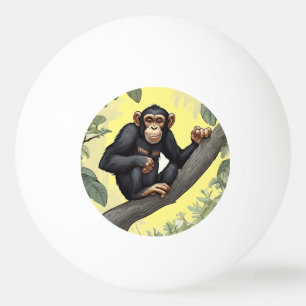 Pelota De Ping Pong Chimpancé lindo en la rama saluda