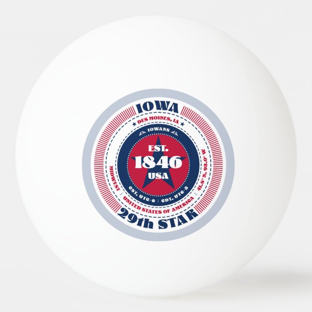 Pelota De Ping Pong Círculo de Iowa rojo, blanco y azul (Anverso)