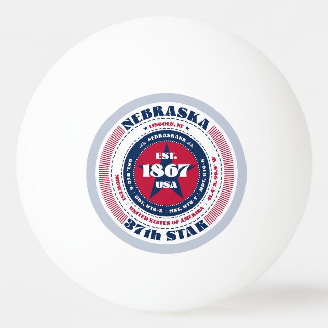 Pelota De Ping Pong Círculo de Nebraska Rojo, Blanco y Azul (Anverso)
