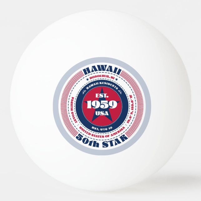 Pelota De Ping Pong Círculo Hawai rojo, blanco y azul (Anverso)