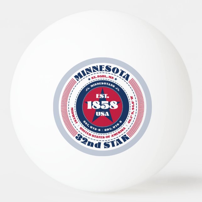 Pelota De Ping Pong Círculo Minnesota Rojo, Blanco y Azul (Anverso)