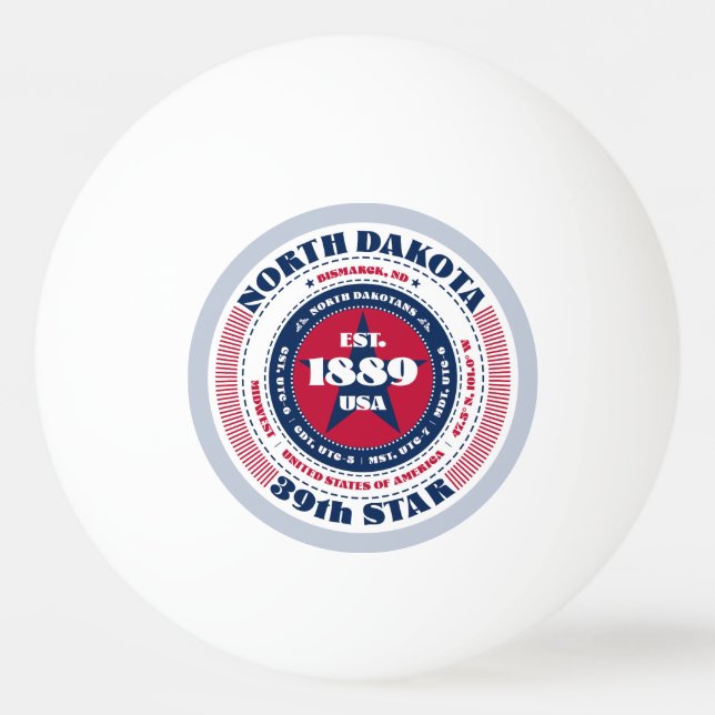 Pelota De Ping Pong Círculo rojo, blanco y azul de Dakota del Norte (Anverso)