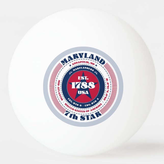Pelota De Ping Pong Círculo rojo, blanco y azul de Maryland (Anverso)
