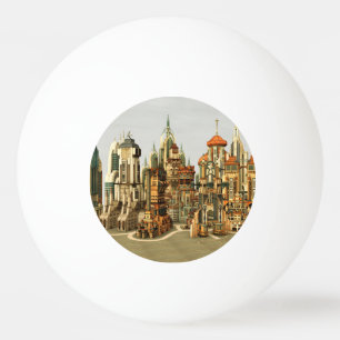 Pelota De Ping Pong Ciudad de fantasía futurista Arte de horizonte de