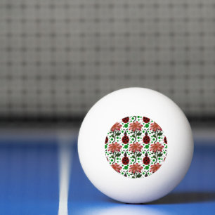 Pelota De Ping Pong Coccinella Adorable y Patrón de Flor Rosa Dibuja