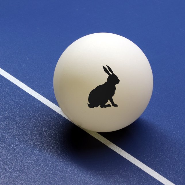 Pelota De Ping Pong Conejo de Semana Santa de Conejo Negro (Black sitting rabbit, side profile in silhouette form on white ping pong ball.)