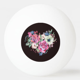 Pelota De Ping Pong Corazón acuarela floral: rosas vintage.