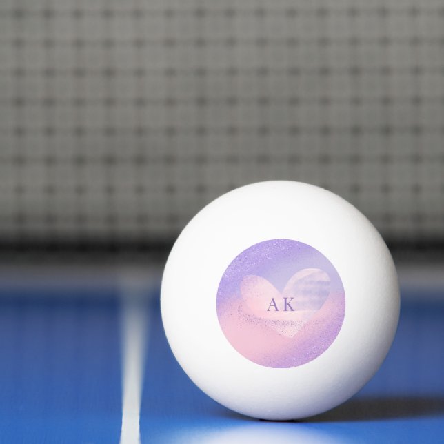 Pelota De Ping Pong Corazón de gradiente rosado morado monograma (Neto)