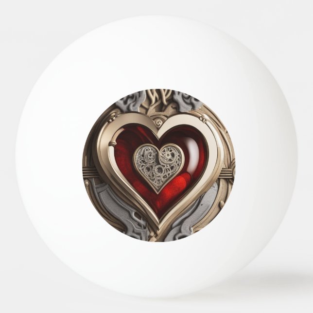 Pelota De Ping Pong Corazón de Steampunk - Amor Mecánico Intrincado (Anverso)