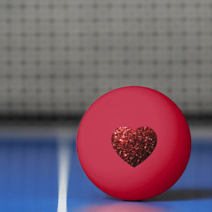 Pelota De Ping Pong Corazón rojo oscuro con brillo falso