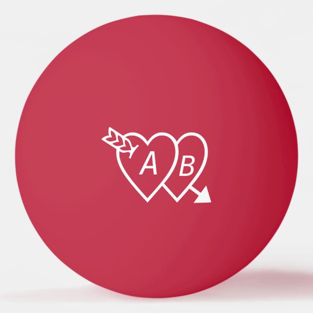 Pelota De Ping Pong Corazones dobles con flecha de cúpidos e iniciales (Anverso)