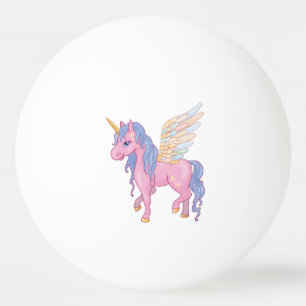 Pelota De Ping Pong Corta Unicornio con alas arco iris ilustracion