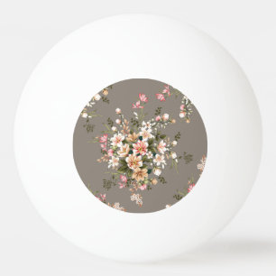 Pelota De Ping Pong Crema, flores rosas en gris.