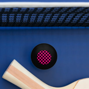 Pelota De Ping Pong Cuadrados a cuadros rosa caliente negro geométrico