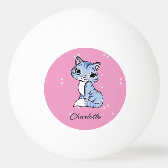 Pelota De Ping Pong Cuidar gato azul en nombre personalizado rosa (Anverso)