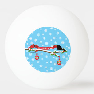 Pelota De Ping Pong Cute Blackbird Y Cardenal En Sucursal - MERRY XMAS