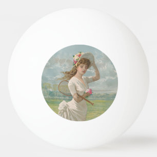 Pelota De Ping Pong Dama de tenis victoriana con sombrero floreado ant