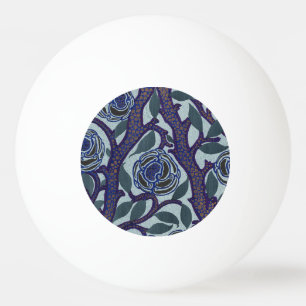 Pelota De Ping Pong Decoración floral de rosa Art Déco azul real y dor