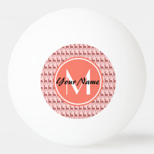 Pelota De Ping Pong Deer de salmón rosa monogramado, nombre personaliz