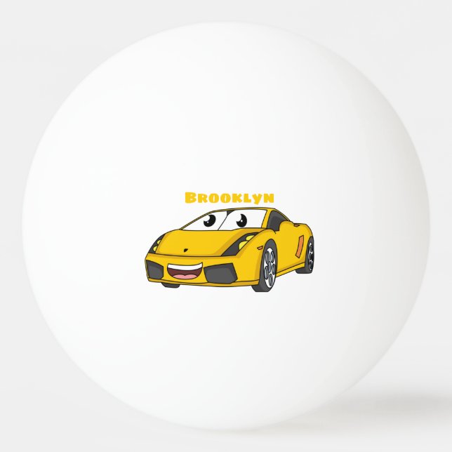 Pelota De Ping Pong Dibujo animado de coche deportivo amarillo feliz y (Anverso)