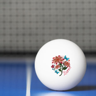 Pelota De Ping Pong Diseño de Amor Mariposa Floral Bloom   Dibujado a 