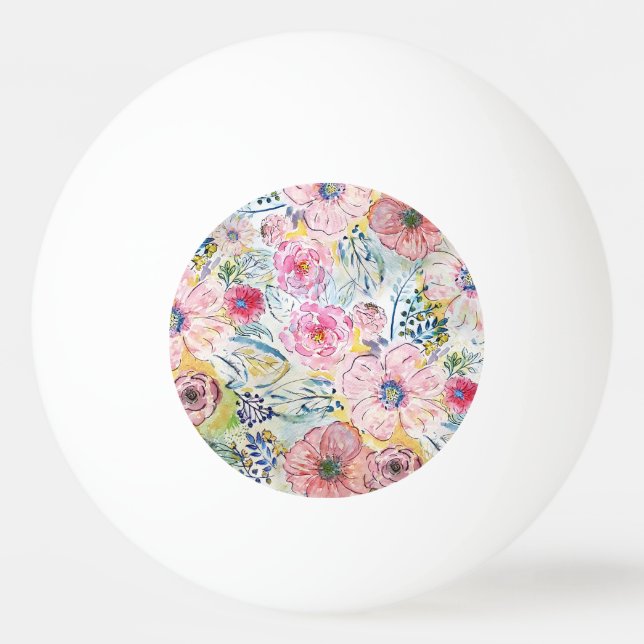 Pelota De Ping Pong Diseño floral de pintura a mano acuarela (Anverso)